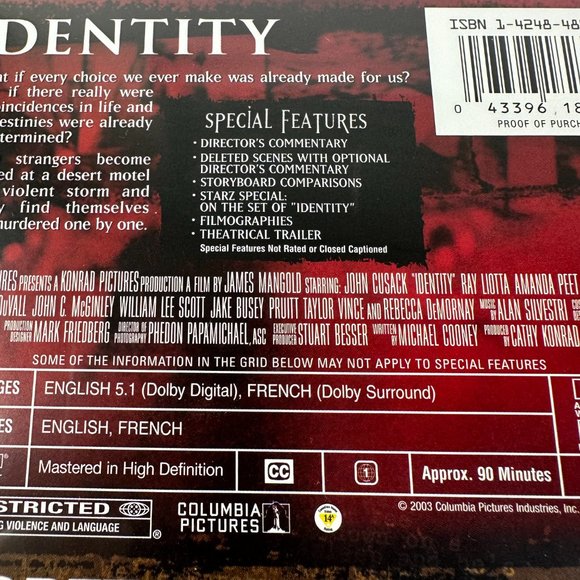 Double Feature DVD Identity and Secret Window - Picture 5 of 7